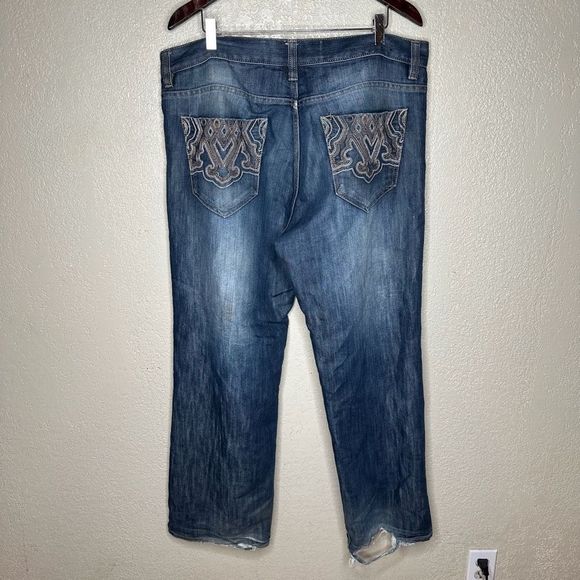 Y2K Avirex Baggy Hip Hop Embroidered Jeans 38X32 - Picture 4 of 7